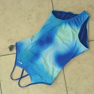 NWT Nike Girls Spectrum Blue Green Crossback One Piece Swimsuit - XL
